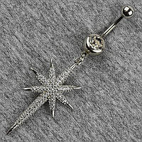 Сережок банан у пупок сріблястий із медичної сталі від Stainless Steel Зірка довжина штанги 23 мм + підвіска