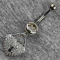 Сережок банан у пупок сріблястий із медичної сталі від Stainless Steel Серце довжина штанги 23 мм + підвіска