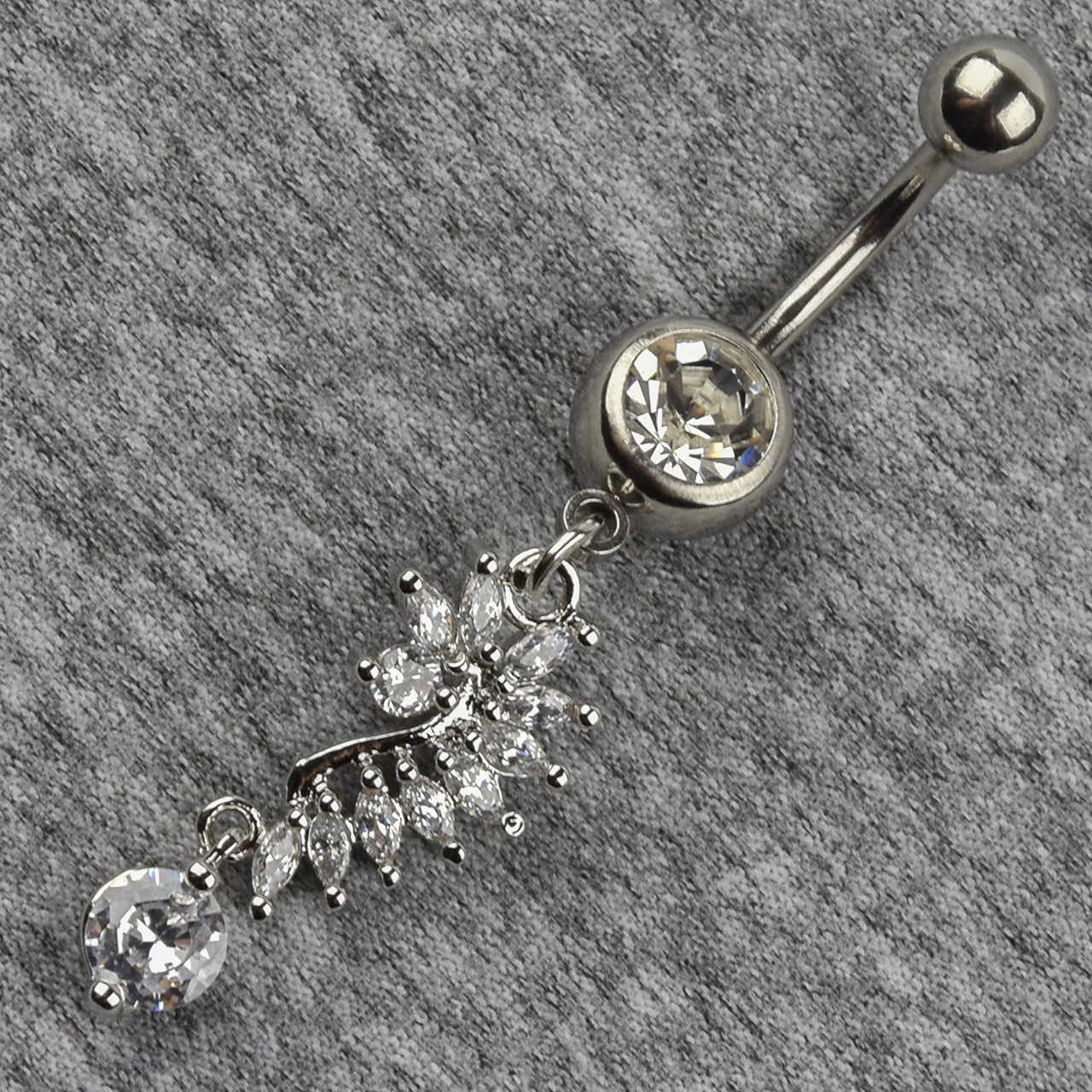 Сережок банан у пупок сріблястий із медичної сталі від Stainless Steel Гілка довжина штанги 23 мм + підвіска - фото 1 - id-p1720828460