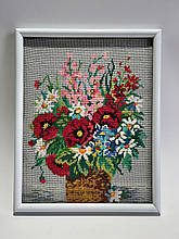 Картина вишивка Квіти Маки 26*21 см, ручна робота, картина вишивка ручної роботи