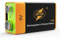 Батарейка аккумулятор ZNTER 9V 700 mAh заряд от Type C Cable