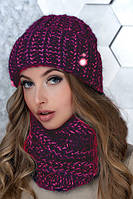Комплект зимний шапка и шарф хомут бордо