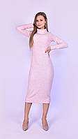 Удлиненное женское платье - свитер с воротником-хомут, розовое Код/Артикул 24 215PK XS