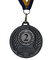 Спортивная награда медаль с лентой d=50 мм (2 место серебро) Венок