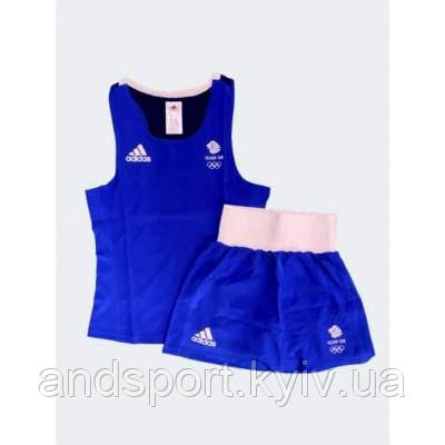 Жіноча форма для занять боксом Olympic Woman GBR шорти-спідниця + майка  ⁇  синя  ⁇  ADIDAS ADIAIBA20TW