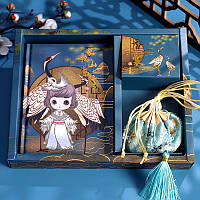 Подарочный набор National Tide Wind в стили аниме с блокнотом и ароматизорованным саше ручной работы (Синий)