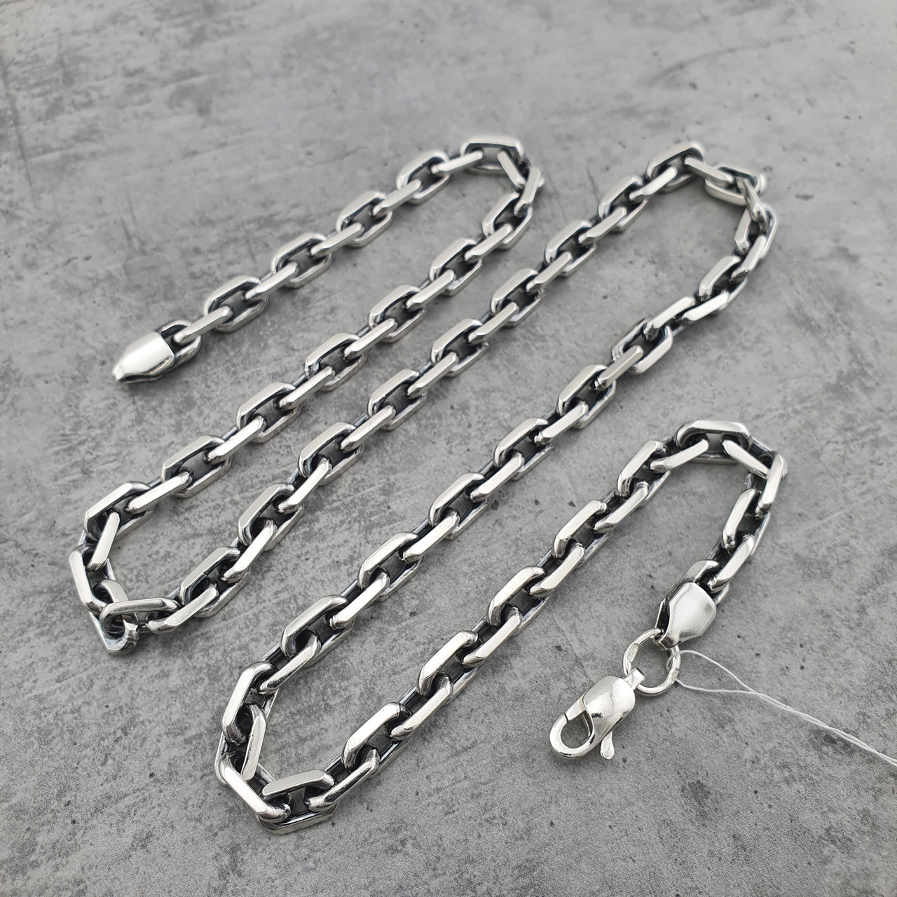 Масивний срібна цепочка якірного плетіння. Чоловічий ланцюжок срібло якір 50 см, фото 1