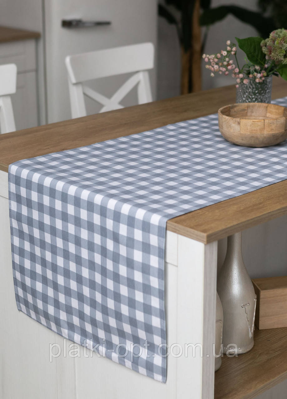 Скатертина-доріжка (раннер) "Клітинка сірий" 180х47см, фото 1