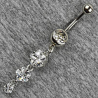 Сережок банан у пупок сріблястий із медичної сталі від Stainless Steel Зірка довжина штанги 23 мм + підвіска