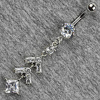 Сережок банан у пупок сріблястий із медичної сталі від Stainless Steel Циркон довжина штанги 23 мм + підвіска