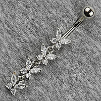 Сережок банан у пупок сріблястий із медичної сталі від Stainless Steel Метелик довжина штанги 23 мм + підвіска