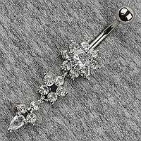 Сережок банан у пупок сріблястий із медичної сталі від Stainless Steel Квітка довжина штанги 23 мм + підвіска