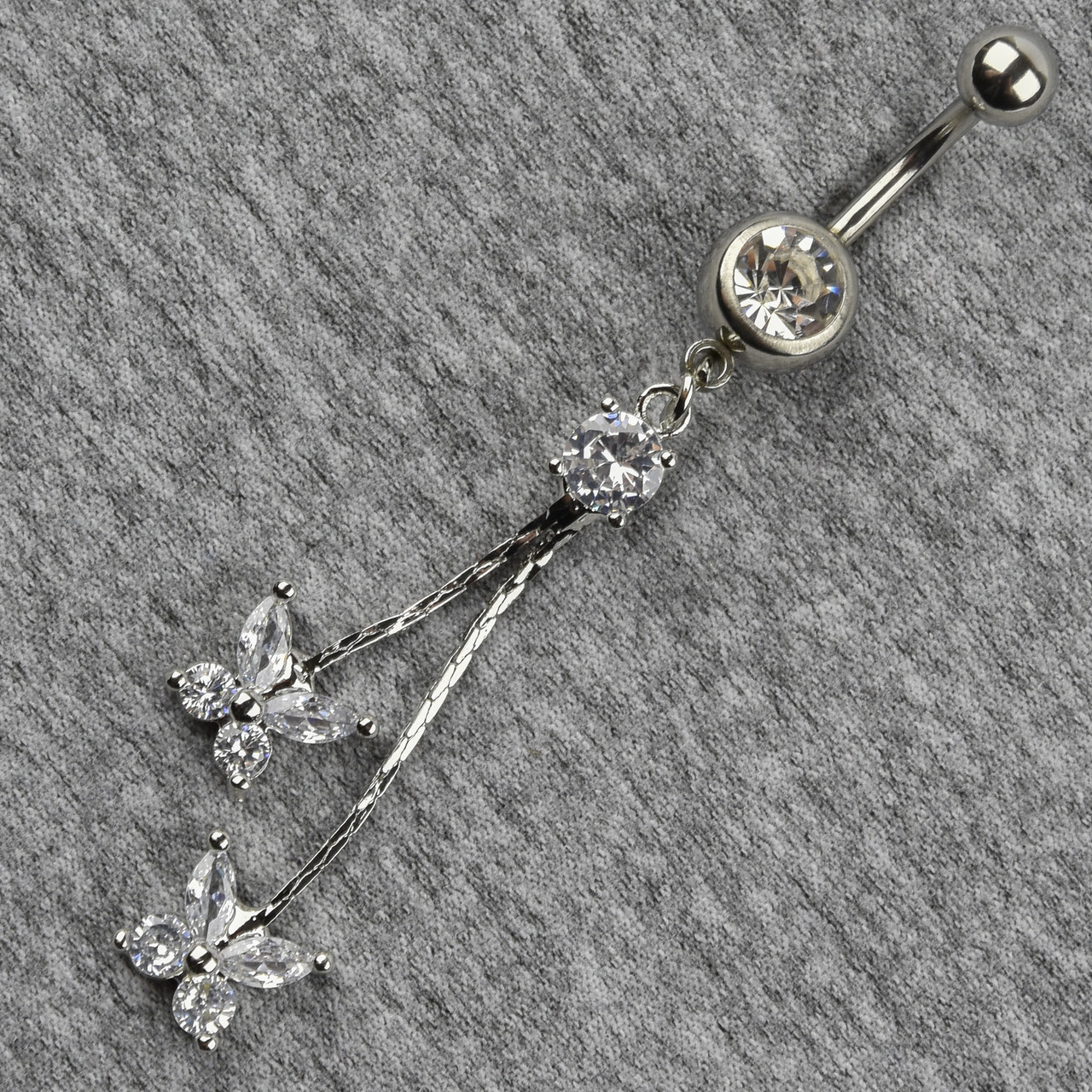 Сережок банан у пупок сріблястий із медичної сталі від Stainless Steel Метелик довжина штанги 23 мм + підвіска - фото 1 - id-p1720861364