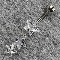 Сережок банан у пупок сріблястий із медичної сталі від Stainless Steel Зірка довжина штанги 23 мм + підвіска