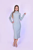 Удлиненное женское платье - свитер с воротником-хомут, оливковое Код/Артикул 24 215GN XS