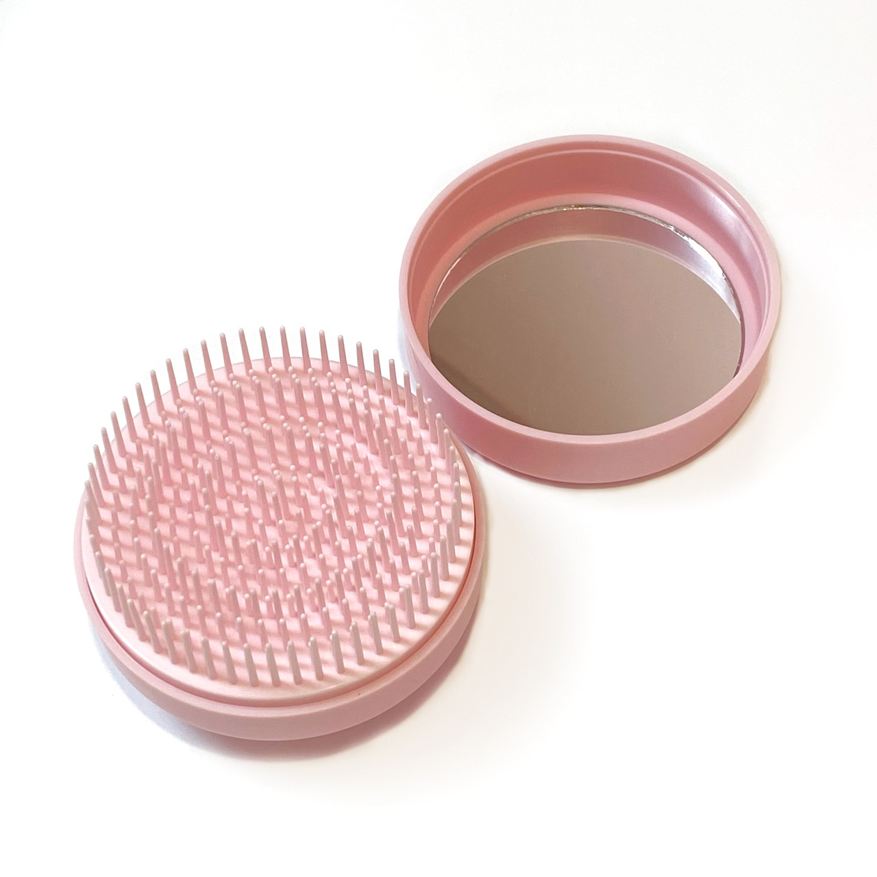 Компактний гребінець для волосся з дзеркалом, рожевий, фото 1