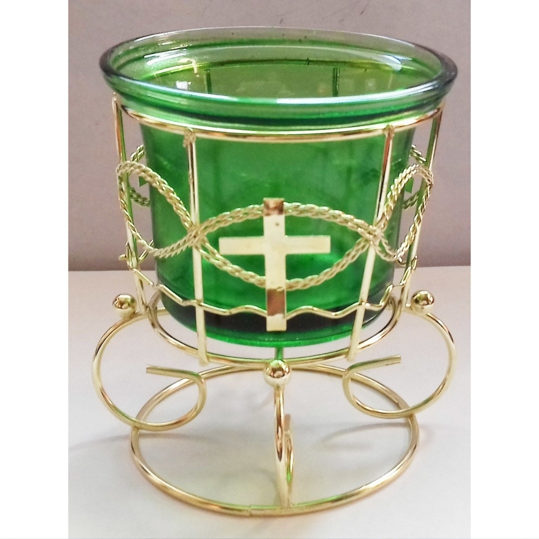 Лампада зелена скляна в металевому стаканчику