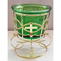 Лампада зелена скляна в металевому стаканчику