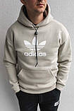 Кофта чоловіча Adidas тепла оверсайз преміум'якість бежева зимова оверсайз із капюшоном, фото 2