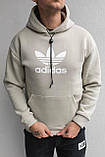 Кофта чоловіча Adidas тепла оверсайз преміум'якість бежева зимова оверсайз із капюшоном, фото 5