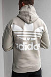 Кофта чоловіча Adidas тепла оверсайз преміум'якість бежева зимова оверсайз із капюшоном, фото 3