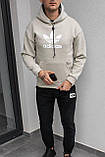 Кофта чоловіча Adidas тепла оверсайз преміум'якість бежева зимова оверсайз із капюшоном, фото 4