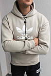 Кофта чоловіча Adidas тепла оверсайз преміум'якість бежева зимова оверсайз із капюшоном, фото 6