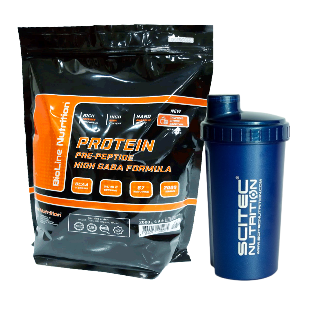 КОМПЛЕКТ для Набору маси: 2 кг PRE-PEPTIDE PROTEIN (ПРОТЕІН) HIGH GABA FORMULA Апельсин + ШЕЙКЕР!