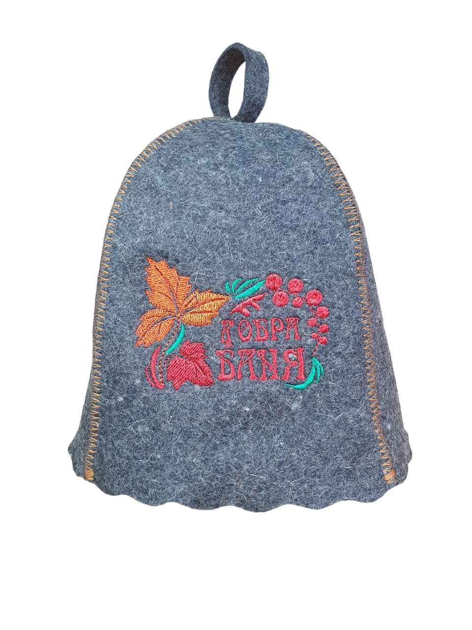 Шапка для сауни з вишивкою "Добра баня" (сіра повсть), Saunapro