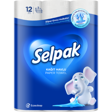 Рушники паперові Selpak 12 рулонів тришарові максі