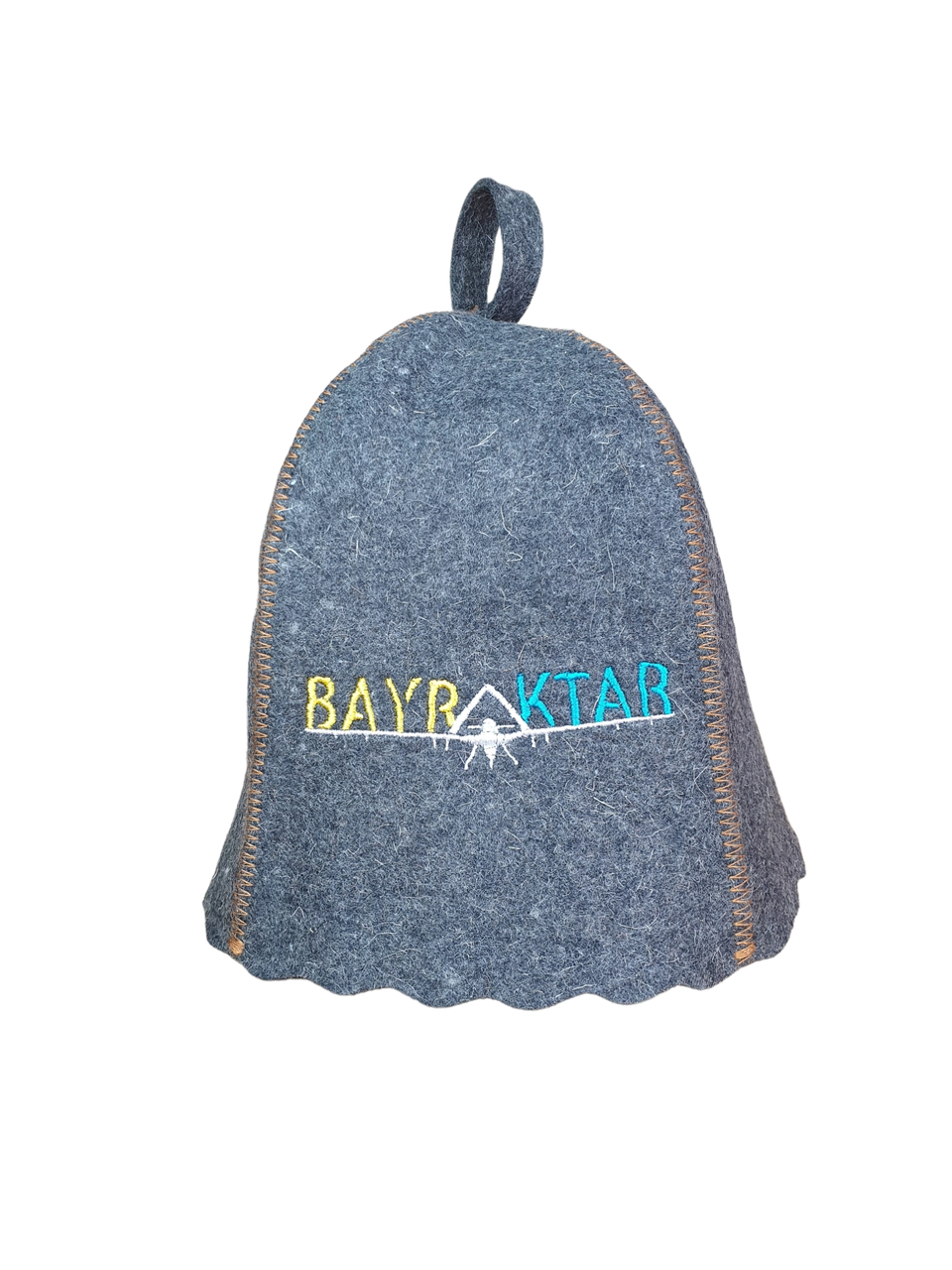 Шапка для сауни з вишивкою "Bayraktar" (сіра повсть), Saunapro
