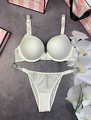 Комплект жіночий Victoria's Secret Model Букви топ + трусики Білий kk014