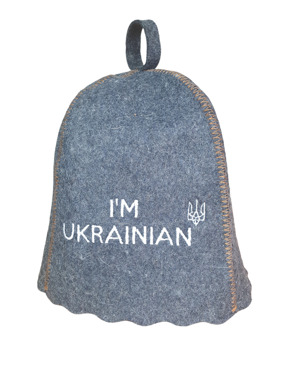 Шапка для сауни з вишивкою 'I am Ukrainian', серый войлок, Sauna Pro
