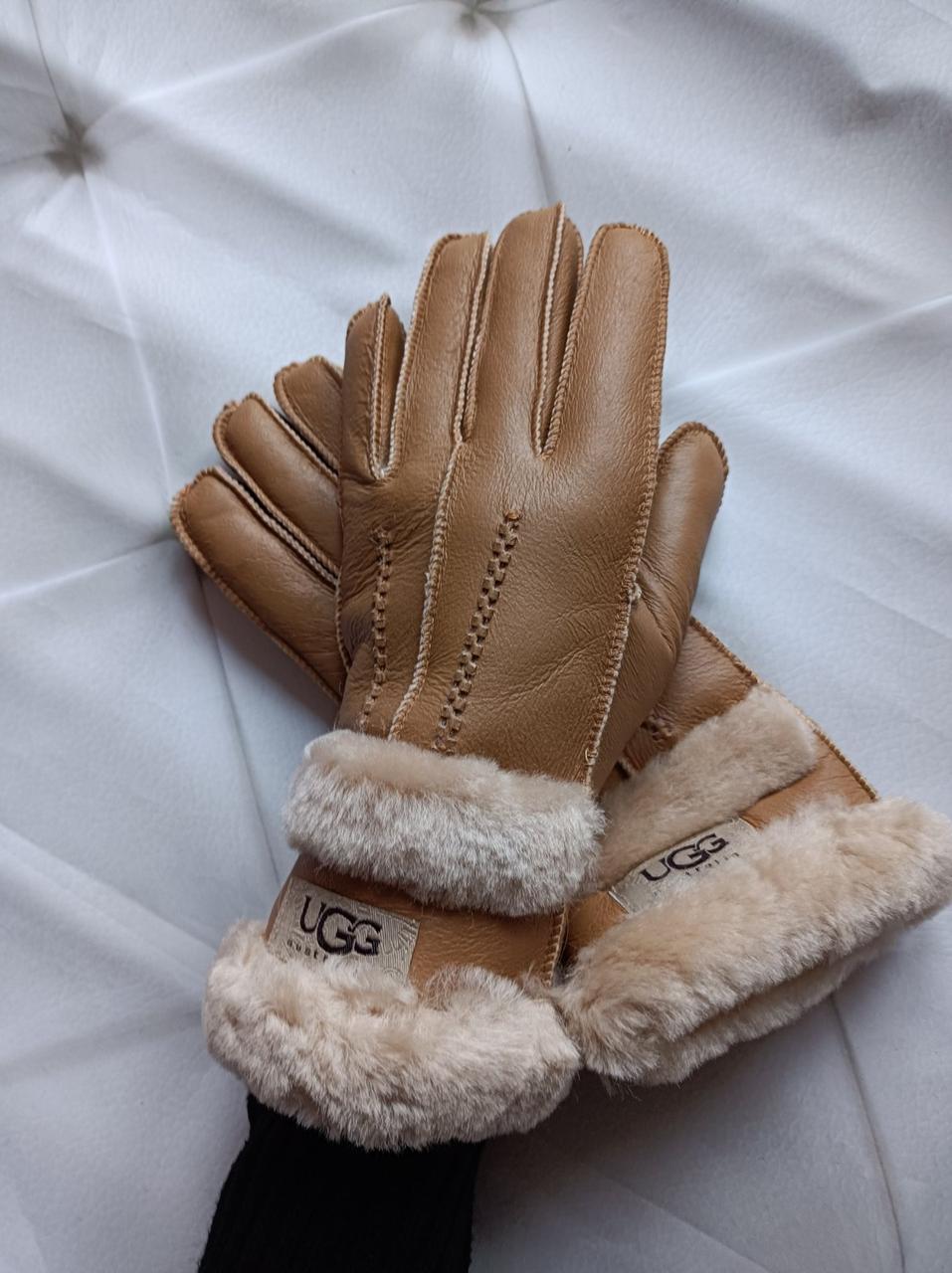 Перчатки женские кожаные зимние утепленные на меху из овчины. Теплые перчатки UGG из натуральной кожи (рыжие) - фото 3 - id-p1720982196