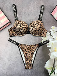Комплект жіночий Victoria's Secret Model Rhinestone двойка топ + трусики леопард kk010
