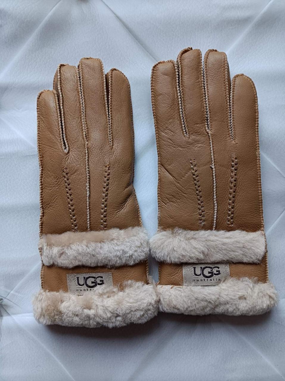 Перчатки женские кожаные зимние утепленные на меху из овчины. Теплые перчатки UGG из натуральной кожи (рыжие) - фото 1 - id-p1720982196