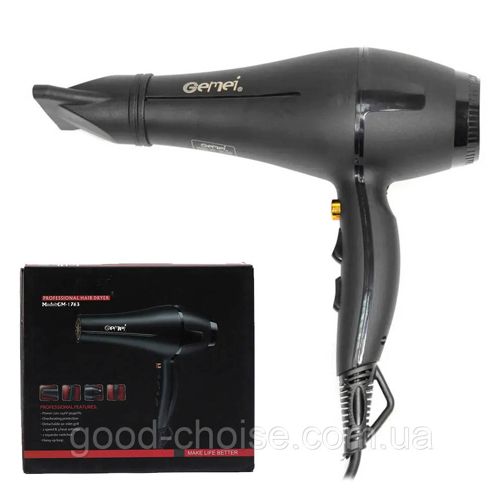 Професійний фен для волосся 2400Вт Gemei GM-1763 / Фен для укладання, фото 1