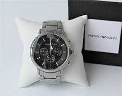 Чоловічий наручний годинник Armani в коробці silver&black