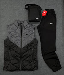 Комплект 'Clip' Nike жилетка сіро-чорна/штани president + барсетка в подарунок