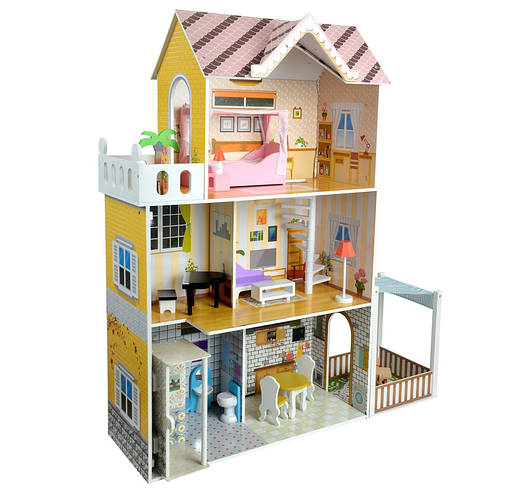 Купить Деревянный кукольный домик для куклы Барби с мебелью и террассой ...