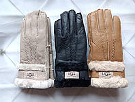 Перчатки женские кожаные зимние утепленные на меху из овчины. Теплые перчатки UGG из натуральной кожи