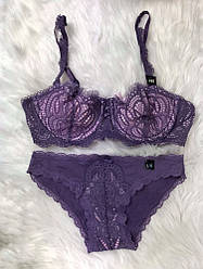 Комплект жіночий Victoria's Secret Model Lace двійка топ + трусики фіолетовий