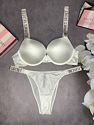 Комплект жіночий Victoria's Secret Model Rhinestone двойка топ + трусики білий kk008