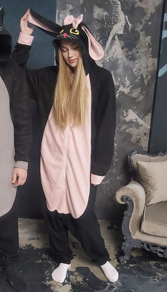 Кігурумі костюм піжама Кролик з бантиком (розміри на зріст від 155 до 180 см ) чорний, фото 1
