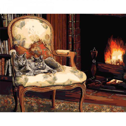 Картина по номерам "Котики у камина", цена 699 грн — Prom.ua (ID ...