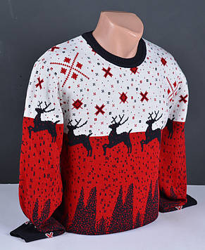 Чоловічий светр з оленями червоний | Чоловічий новорічний джемпер з оленями Туреччина 8046