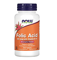 Folic Acid 800 мкг - 250 таблеток - NOW Foods (Фолиевая Кислота Нау Фудс)