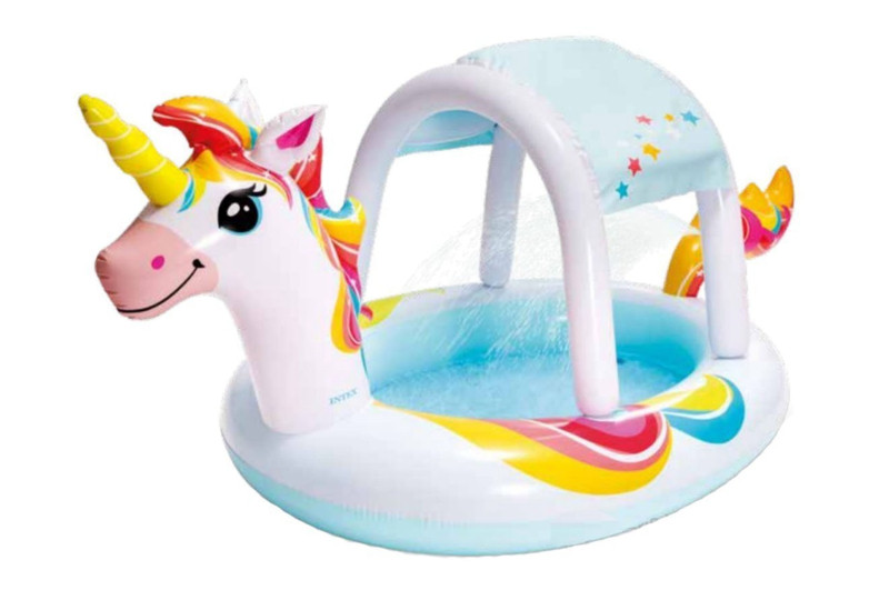 Дитячий басейн зі знімним навісом та фонтанчиком Єдиноріг Intex 58435, 130 л