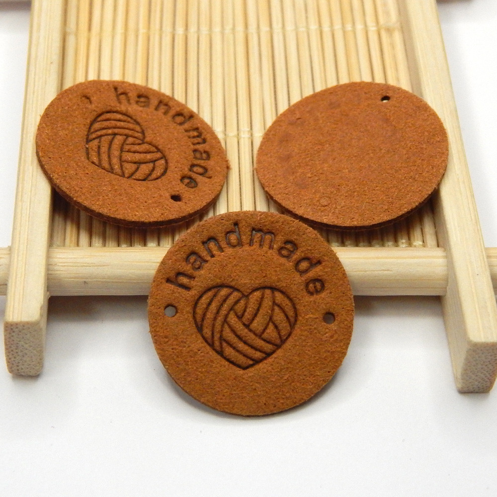 Бирка замшева кругла "Hand made", 2,5 см, рудий