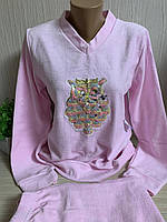 Женская розовая теплая велюровая пижама с карманами размер 46,50